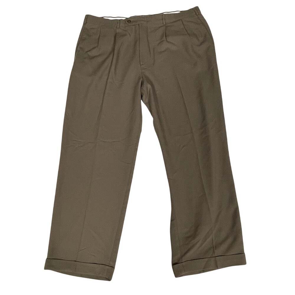 Slates Dress Pants Mens 38x27.5 Khaki Brown Pleated Cuffed Hem Trousers